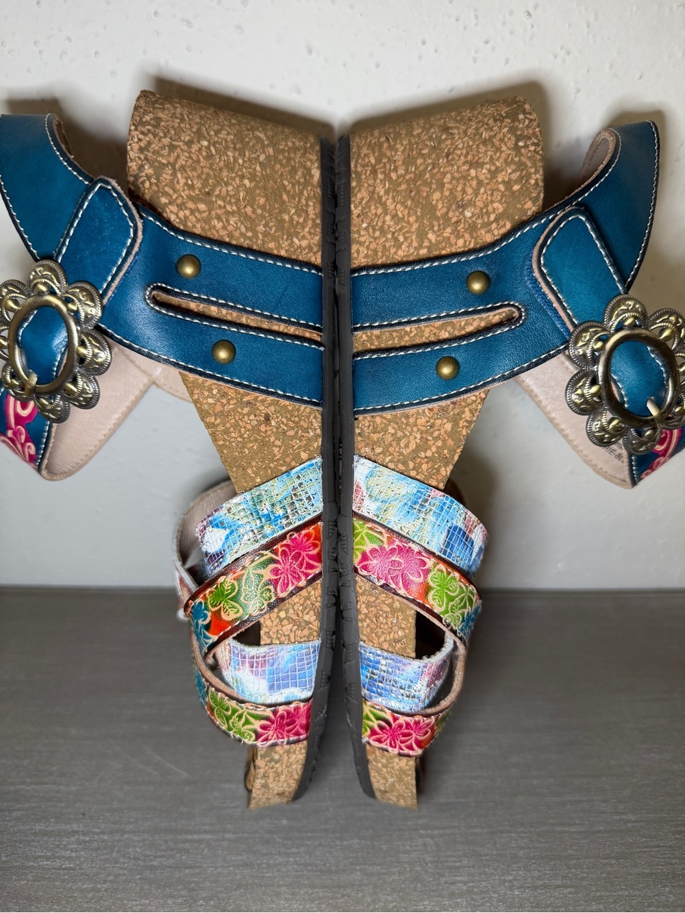 L'Artiste Audrie Spring Step Floral Strappy Leather Cork Wedge Sandals US 7 - Picture 6 of 11